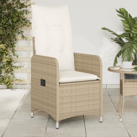 Sillones reclinables de jardín con cojines beige 2 uds ratán