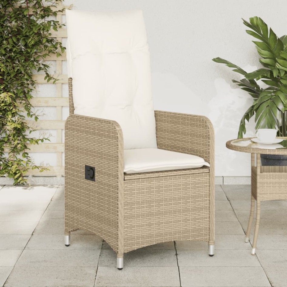 Sillones reclinables de jardín con cojines beige 2 uds ratán