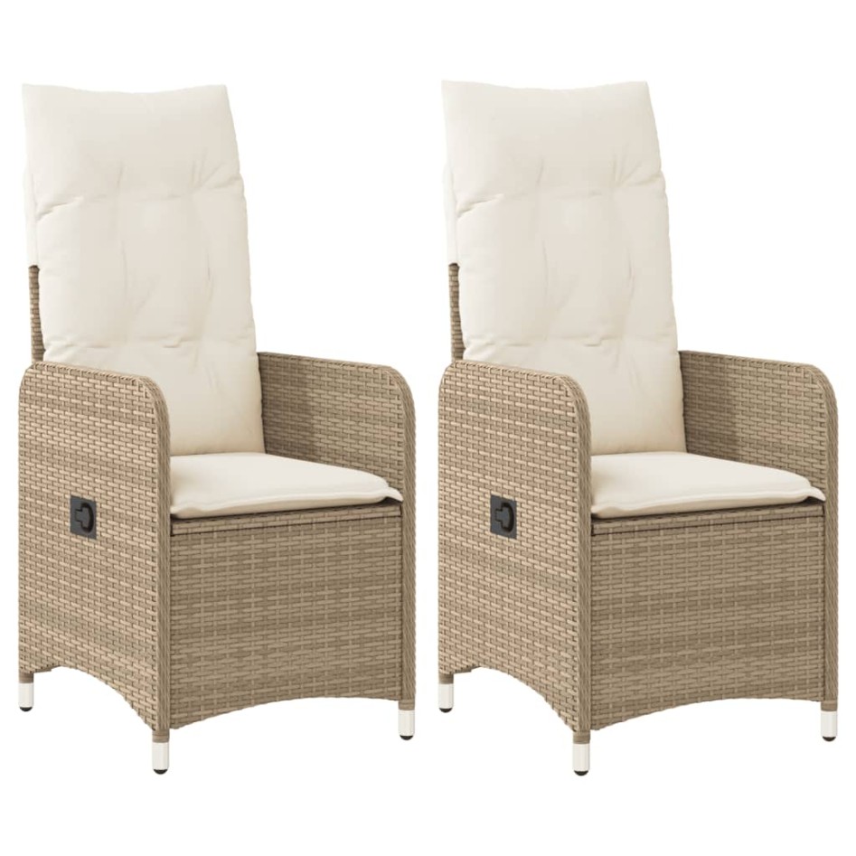 Sillones reclinables de jardín con cojines beige 2 uds ratán