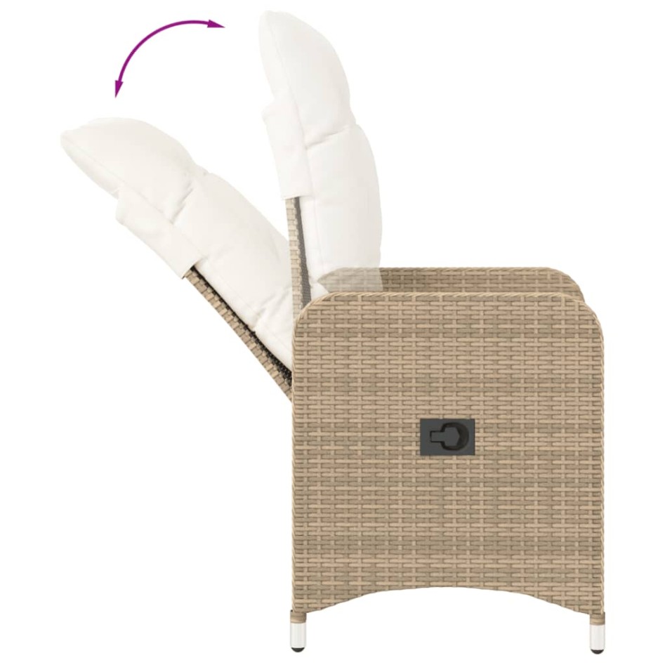 Sillones reclinables de jardín con cojines beige 2 uds ratán