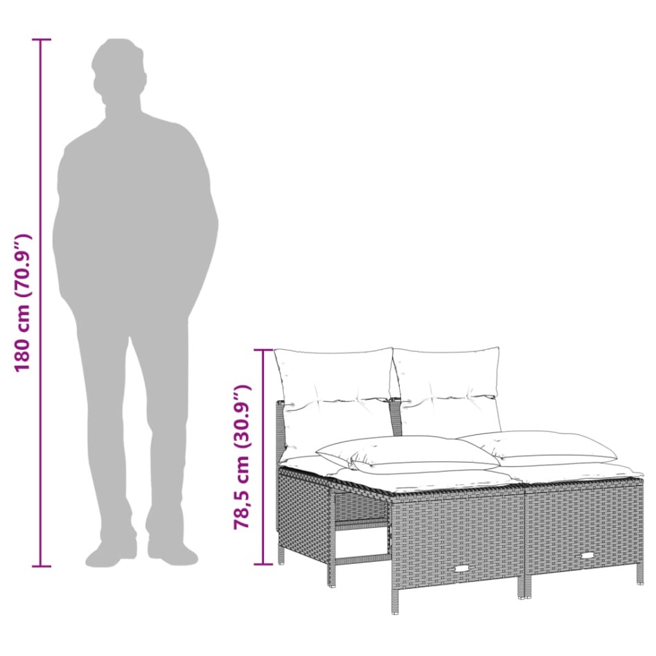 Set de sofás jardín y cojines 5 pzas ratán sintético gris