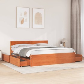 Cama sin colchón madera maciza de pino marrón cera 180x200