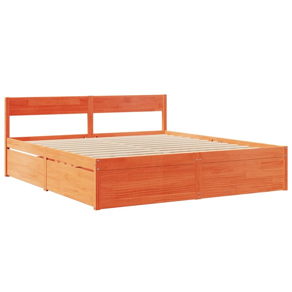 Cama sin colchón madera maciza de pino marrón cera 180x200