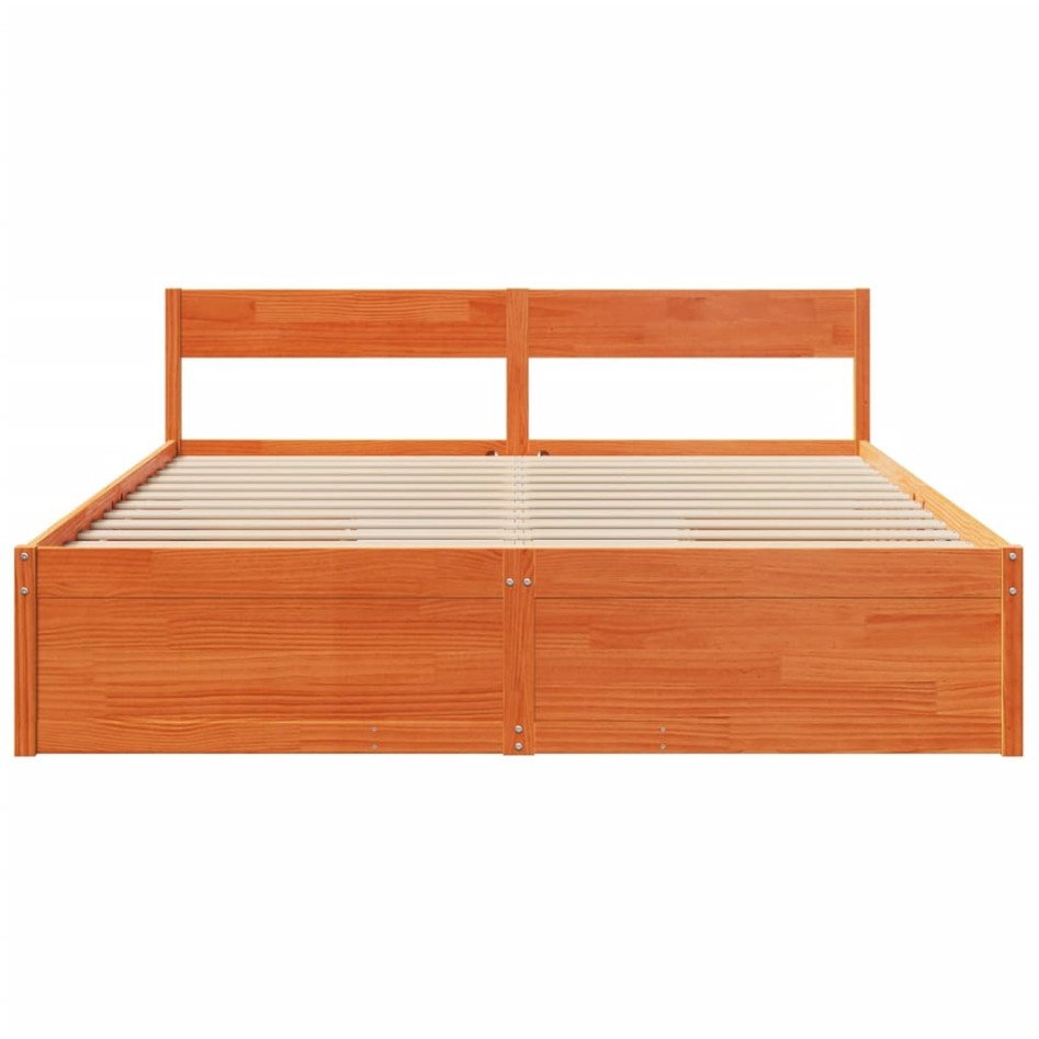Cama sin colchón madera maciza de pino marrón cera 180x200