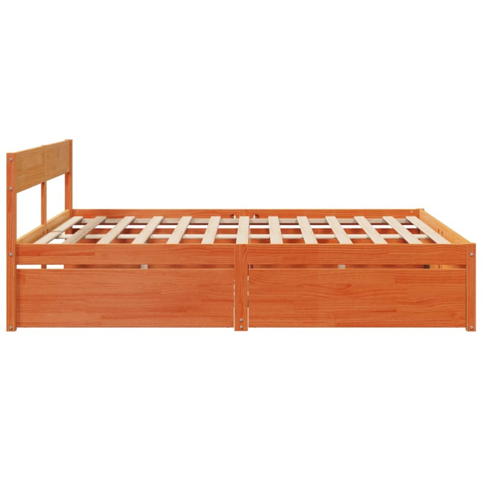Cama sin colchón madera maciza de pino marrón cera 180x200