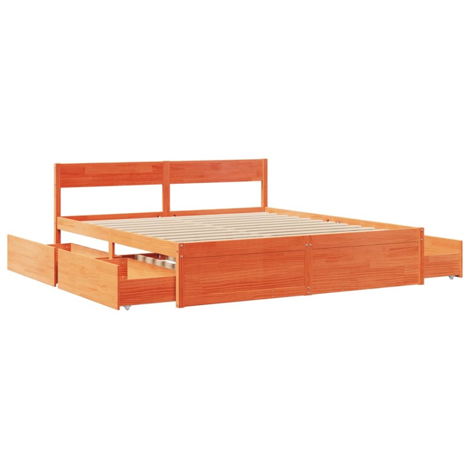 Cama sin colchón madera maciza de pino marrón cera 180x200