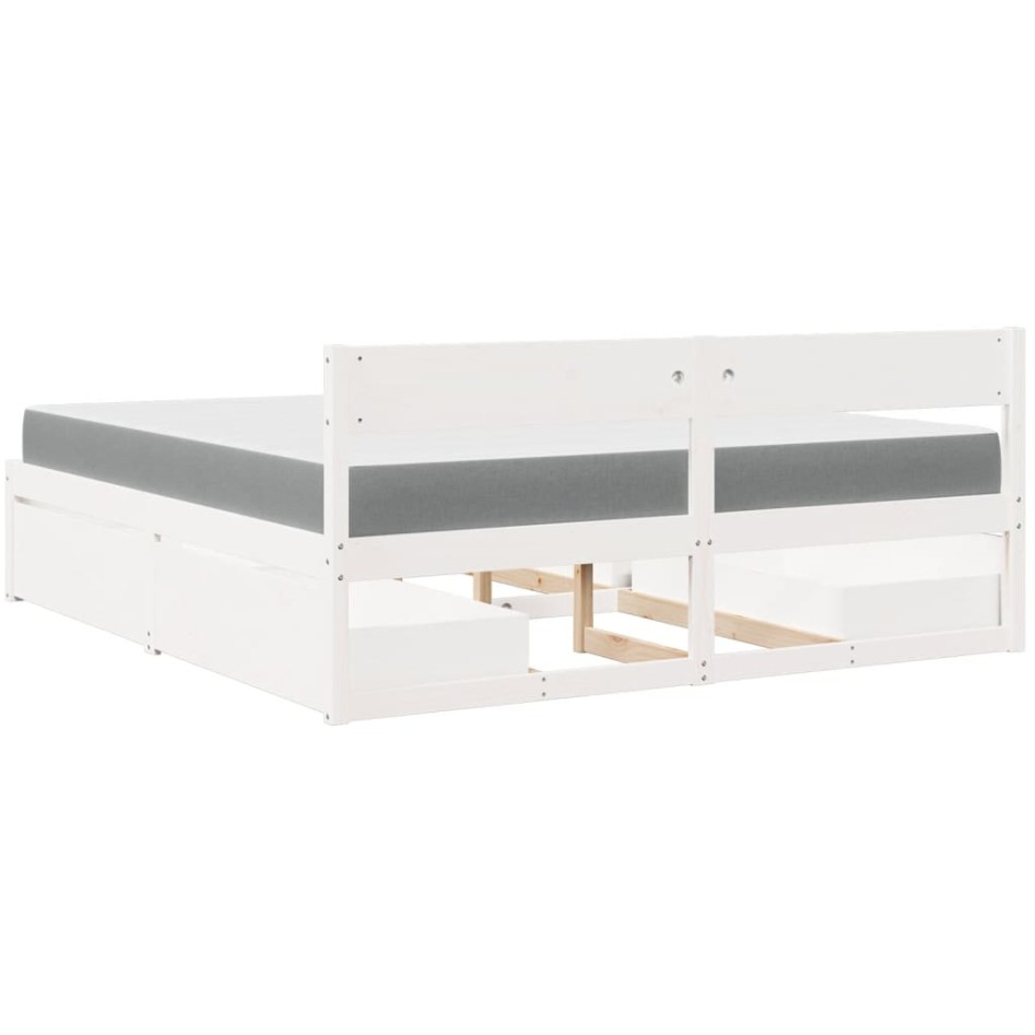 Cama con cajones y colchón madera maciza pino blanca 180x200