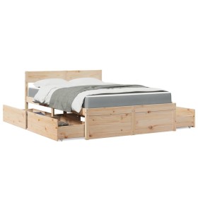 Cama con cajones y colchón madera maciza de pino 120x200