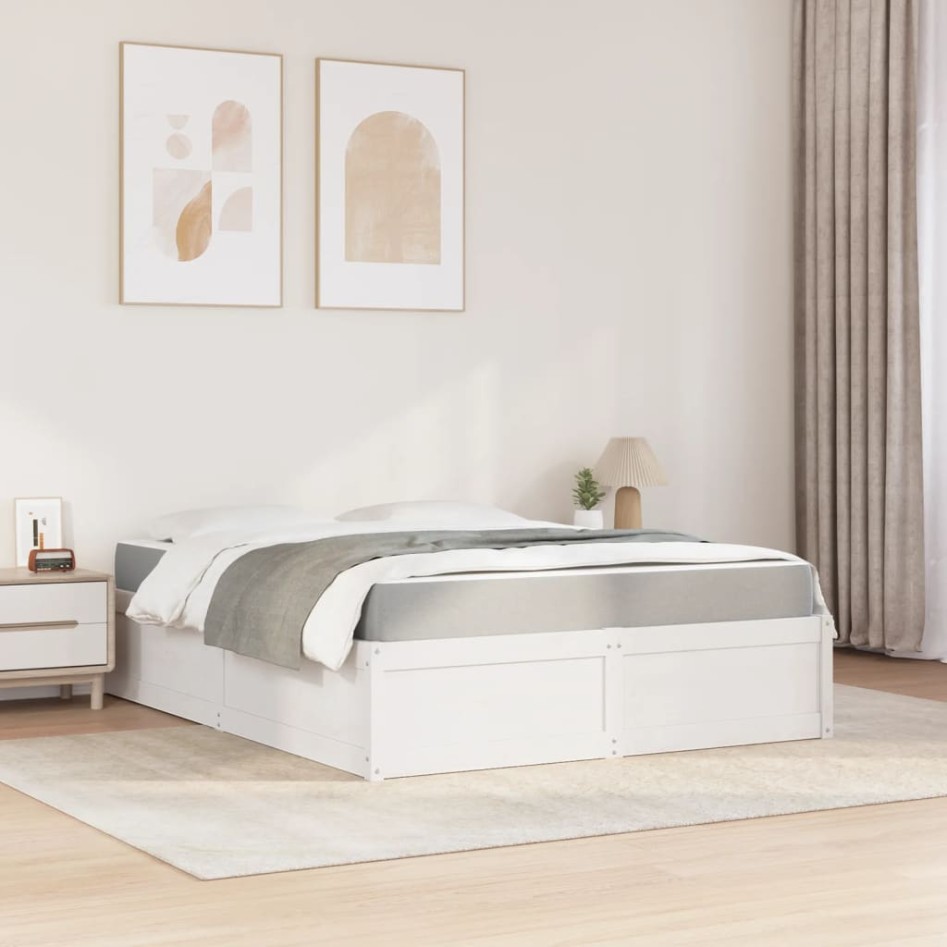 Cama con colchón madera maciza de pino blanca 160x200