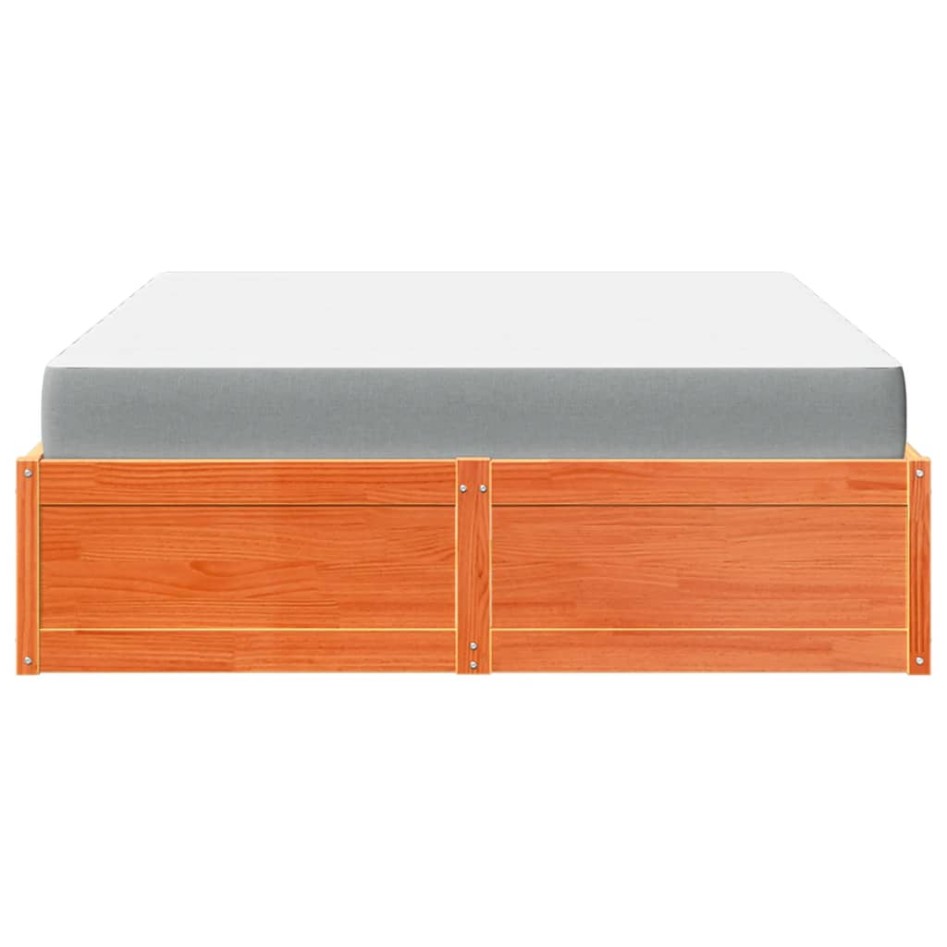 Cama con colchón madera maciza de pino marrón cera 140x200