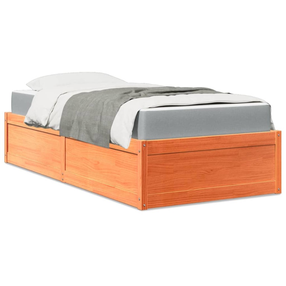 Cama con colchón madera maciza de pino marrón cera 90x190