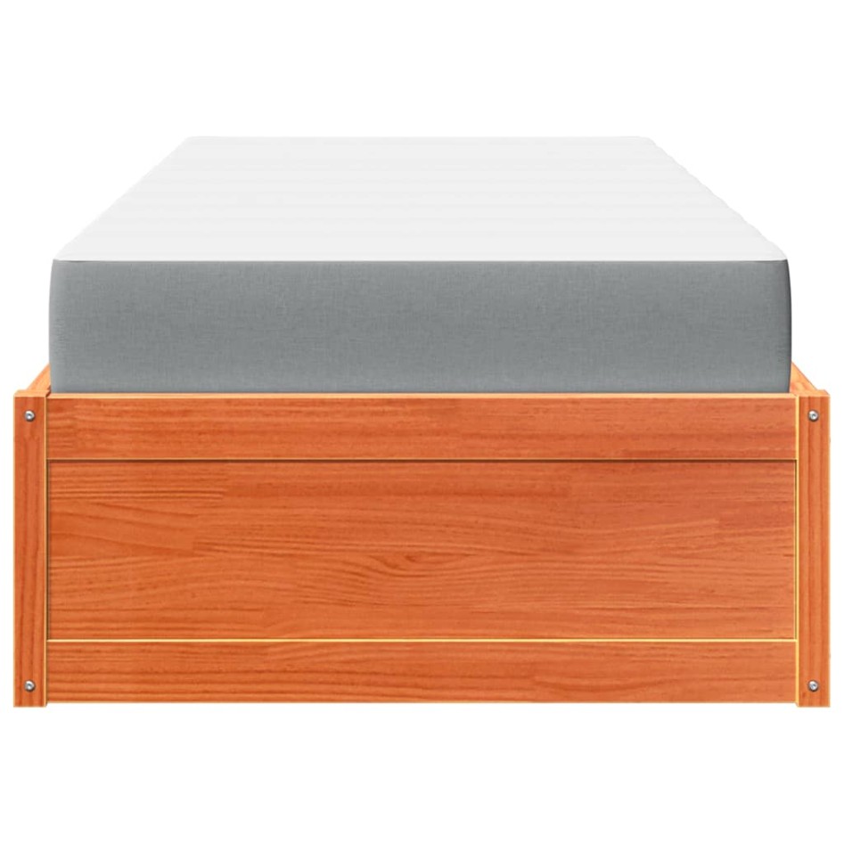 Cama con colchón madera maciza de pino marrón cera 90x190