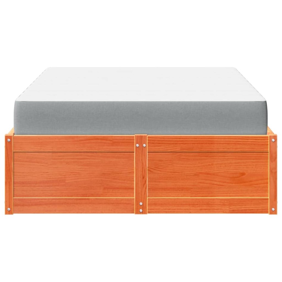 Cama con colchón madera maciza de pino marrón cera 140x190