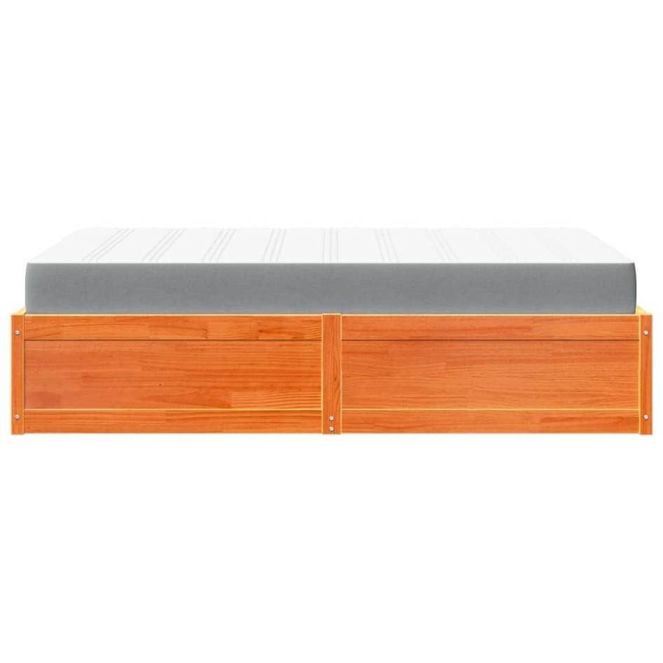 Cama con colchón madera maciza de pino marrón cera 140x190