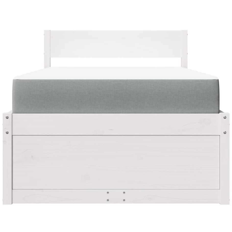 Cama con cajones y colchón madera maciza pino blanco 90x190