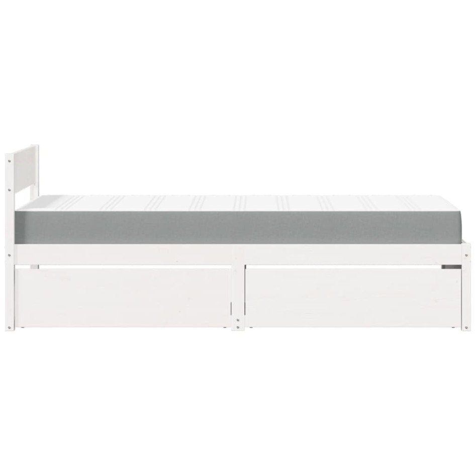 Cama con cajones y colchón madera maciza pino blanco 90x190