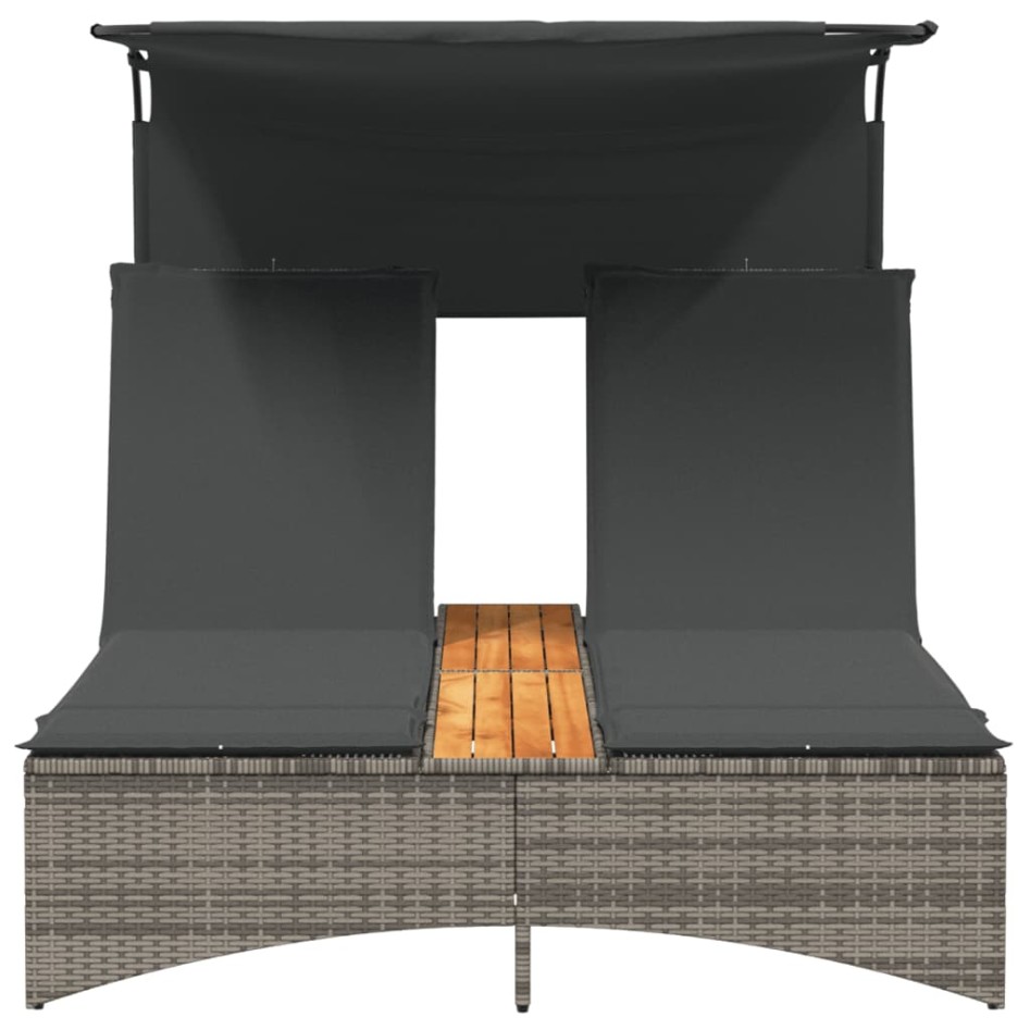 Tumbona doble con capota y cojines ratán sintético