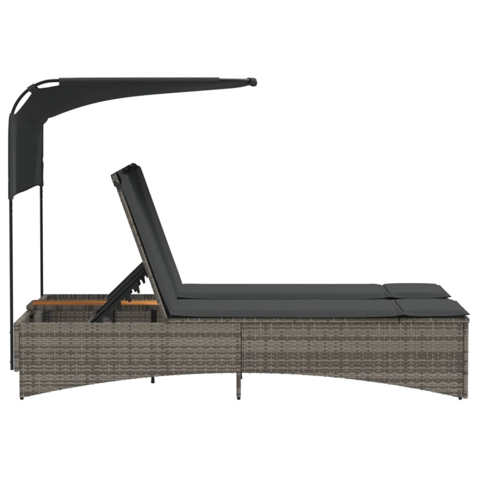 Tumbona doble con capota y cojines ratán sintético