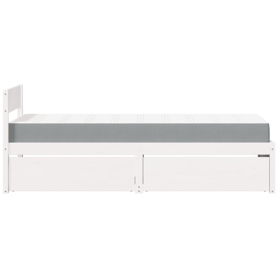 Cama con cajones y colchón madera maciza pino blanco 90x200