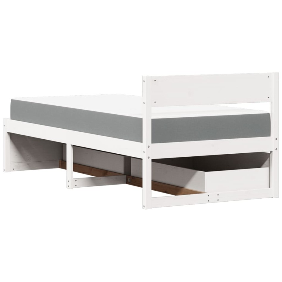 Cama con cajones y colchón madera maciza pino blanco 90x200