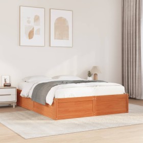 Cama sin colchón madera maciza de pino marrón cera 140x190