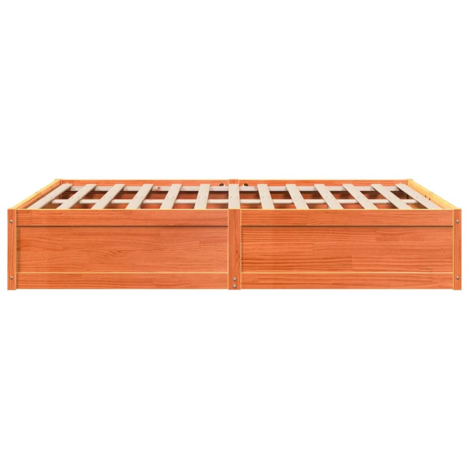 Cama sin colchón madera maciza de pino marrón cera 140x190