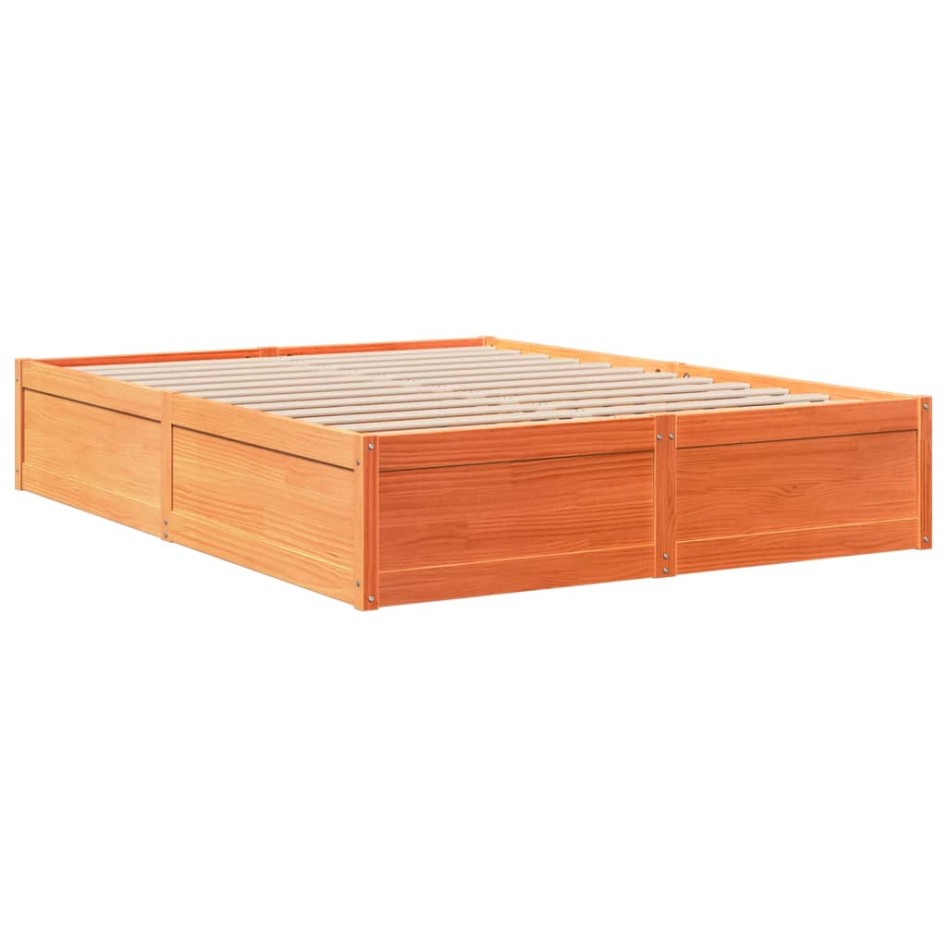 Cama sin colchón madera maciza de pino marrón cera 140x190
