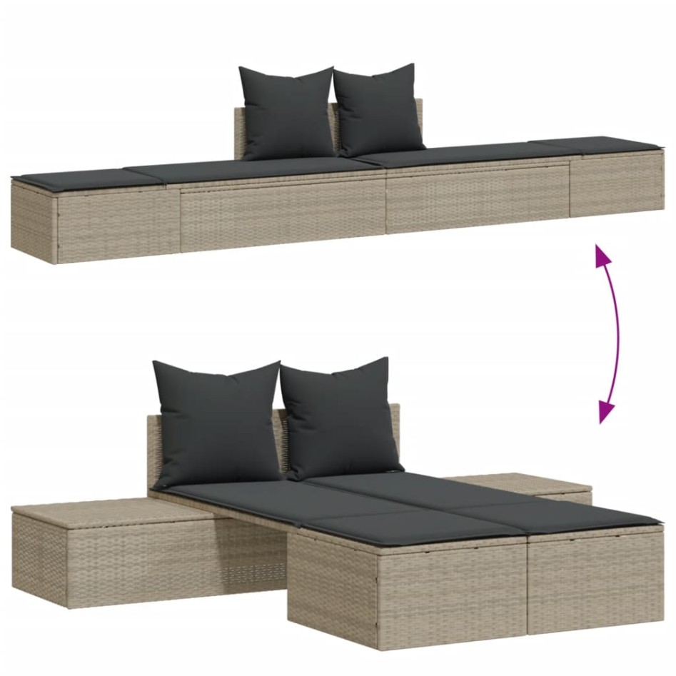 Tumbona doble con cojines ratán sintético gris