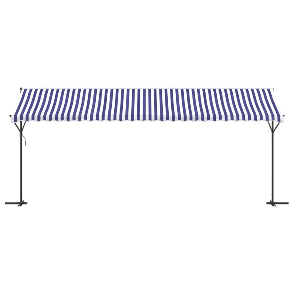 Toldo de pie tela y acero azul y blanco 600x300