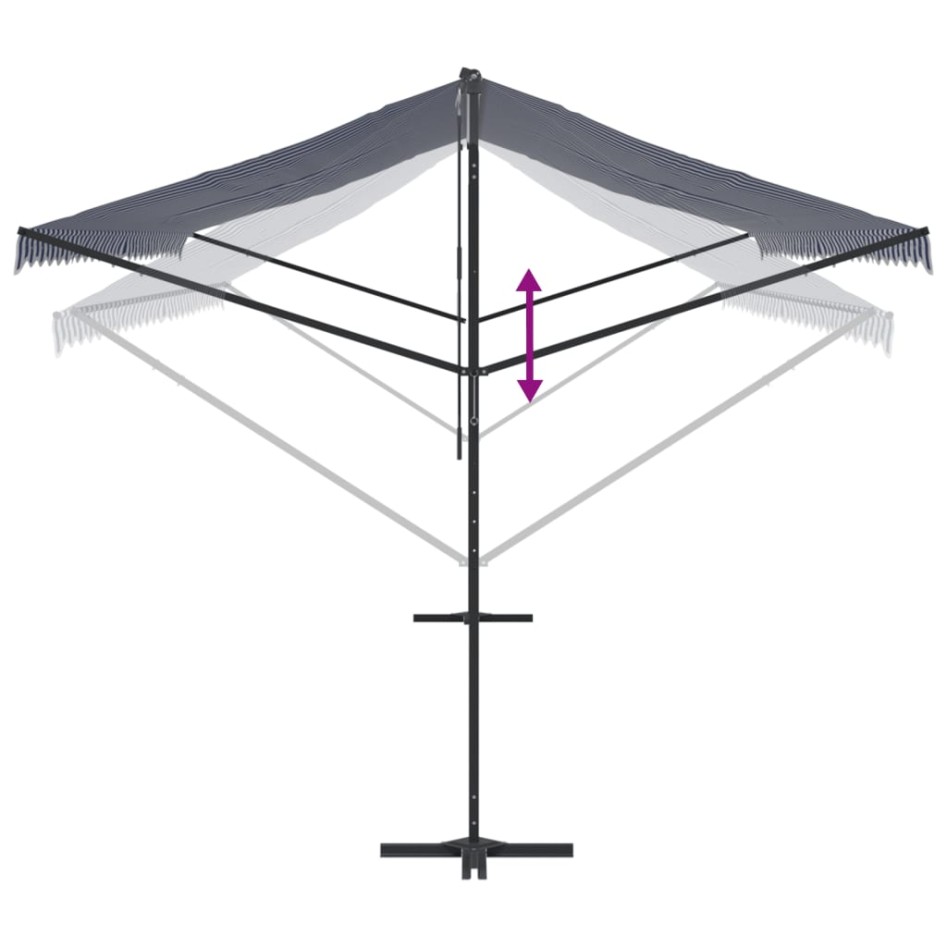 Toldo de pie tela y acero azul y blanco 600x300
