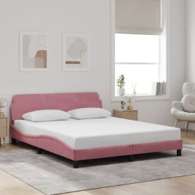 Cama con cabecero sin colchón terciopelo rosa 160x200