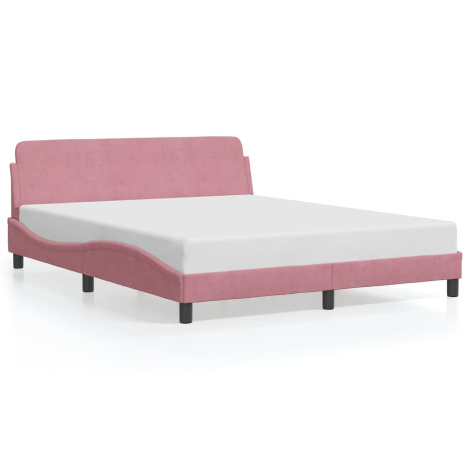 Cama con cabecero sin colchón terciopelo rosa 160x200