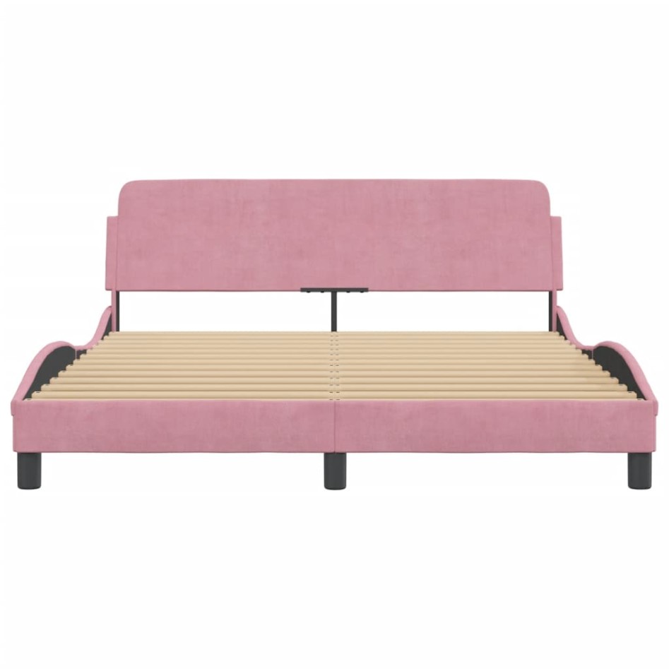 Cama con cabecero sin colchón terciopelo rosa 160x200