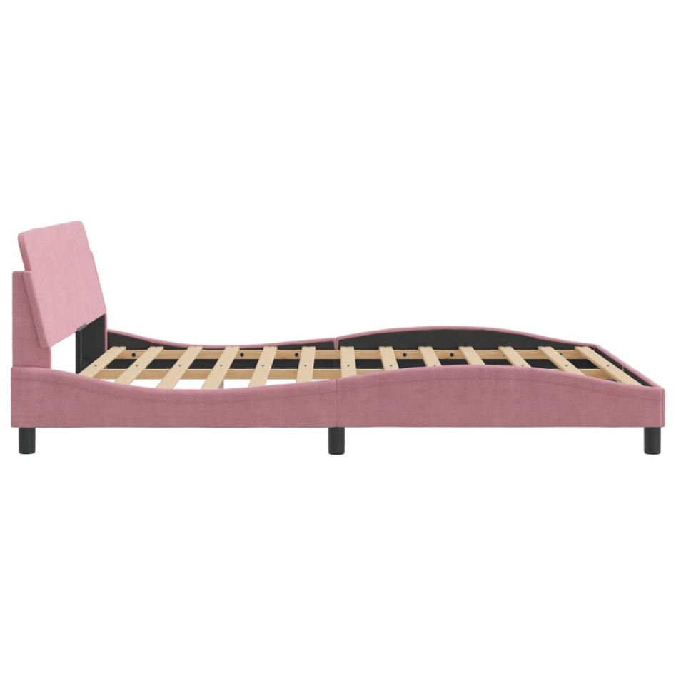 Cama con cabecero sin colchón terciopelo rosa 160x200