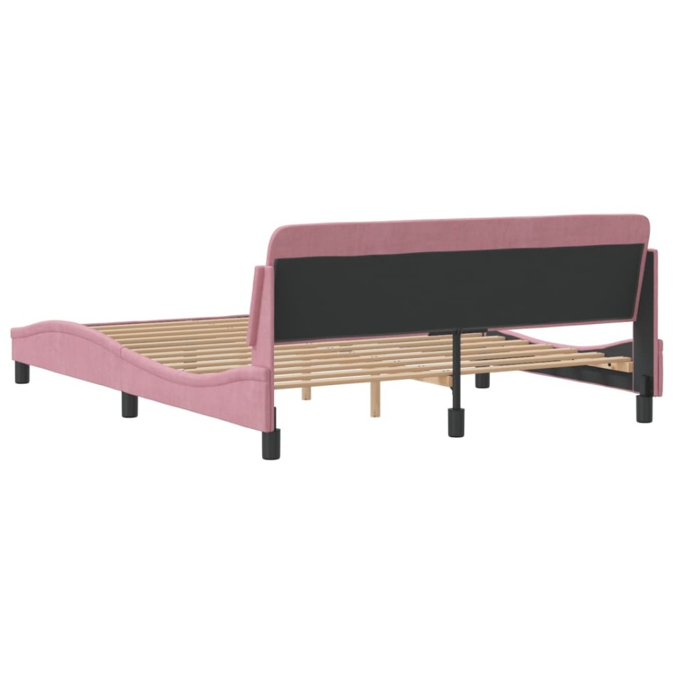Cama con cabecero sin colchón terciopelo rosa 160x200