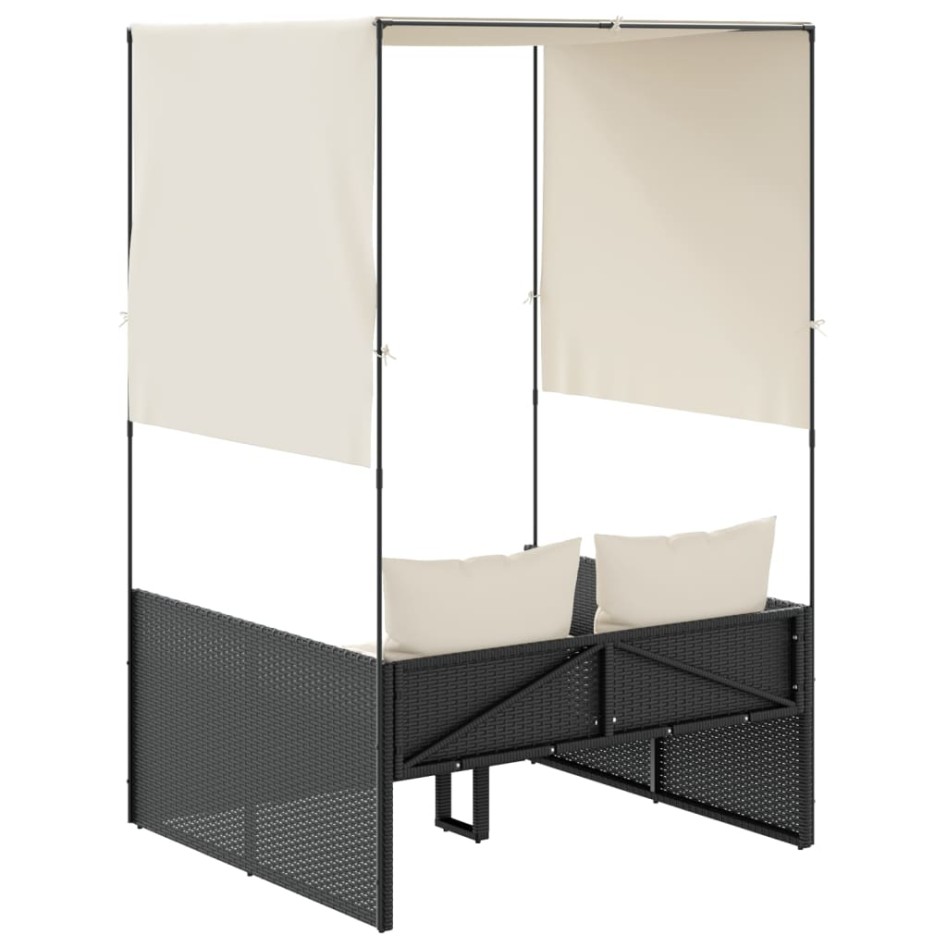 Tumbona doble con techo y cortinas ratán sintético