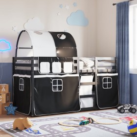 Litera con cortinas madera maciza pino blanco y negro 90x200