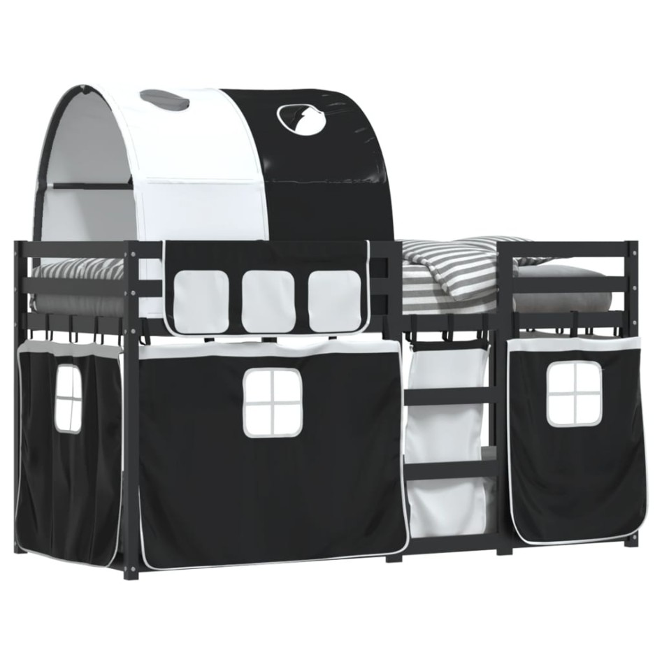 Litera con cortinas madera maciza pino blanco y negro 90x200