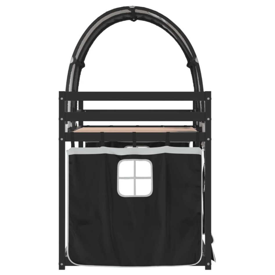 Litera con cortinas madera maciza pino blanco y negro 90x200