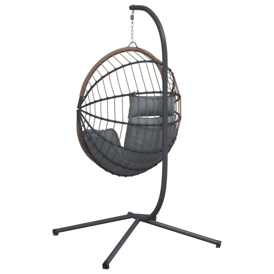 Silla colgante huevo con soporte ratán y acero gris