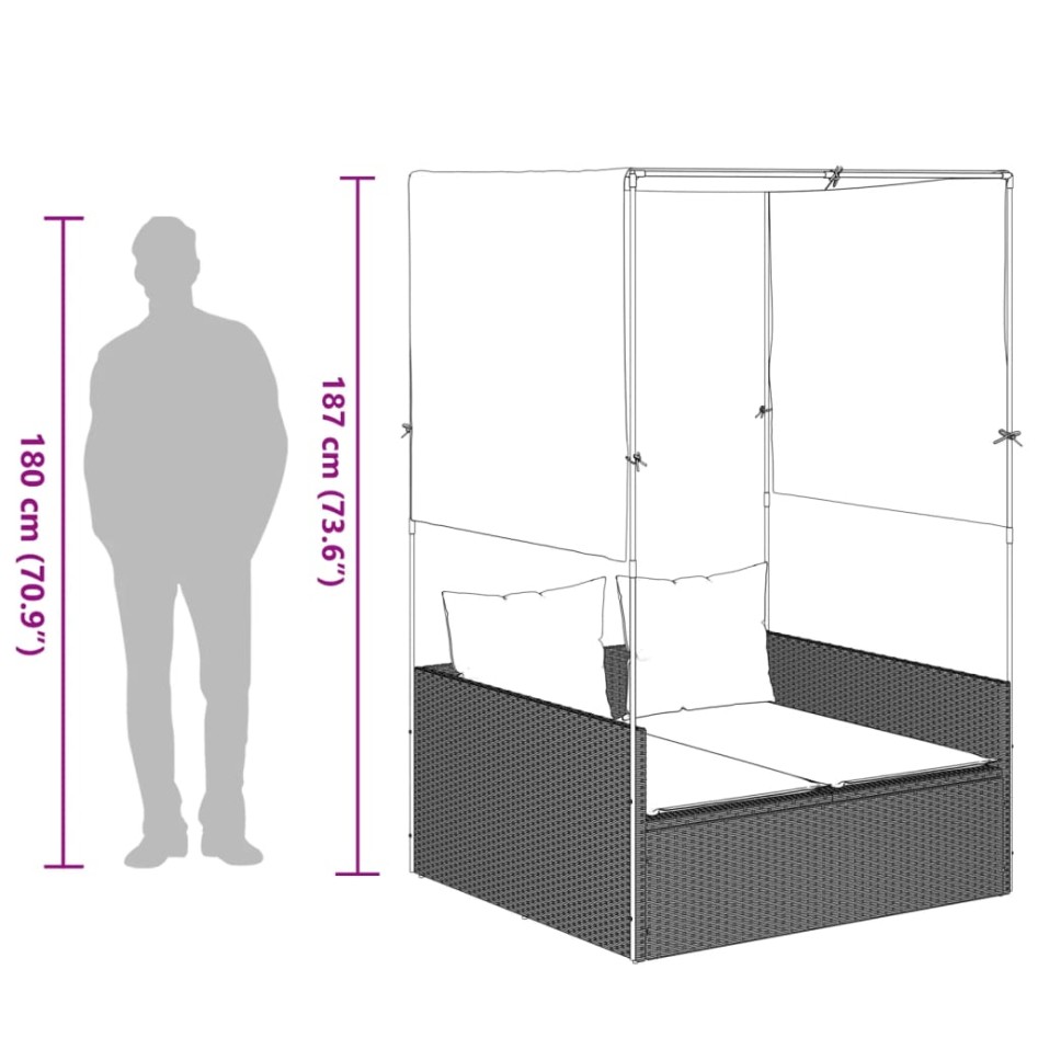 Tumbona doble con techo y cortinas ratán sintético gris