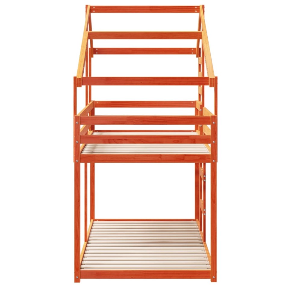 Litera con techo madera maciza pino marrón cera 75x190