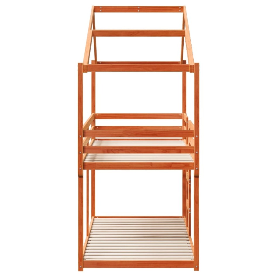 Cama litera con techo madera maciza pino marrón cera 75x190