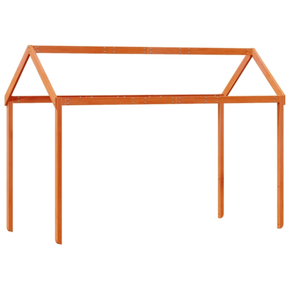 Cama alta con techo madera maciza de pino marrón cera 80x200