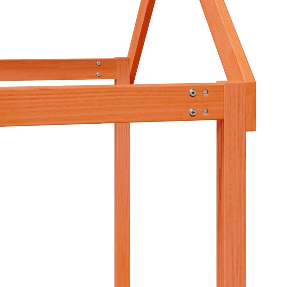 Cama alta con techo madera maciza de pino marrón cera 80x200