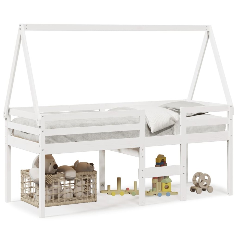 Cama alta con techo blanca madera maciza pino blanca 90x200