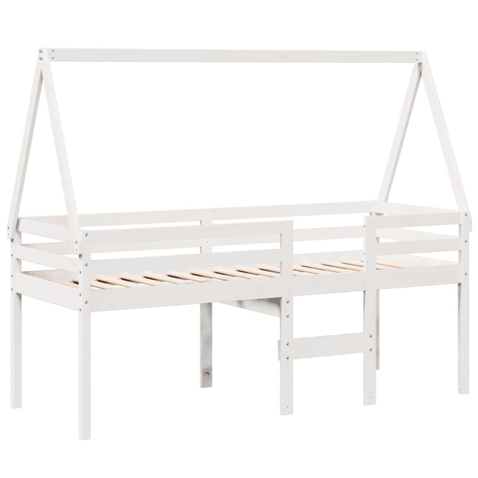Cama alta con techo blanca madera maciza pino blanca 90x200