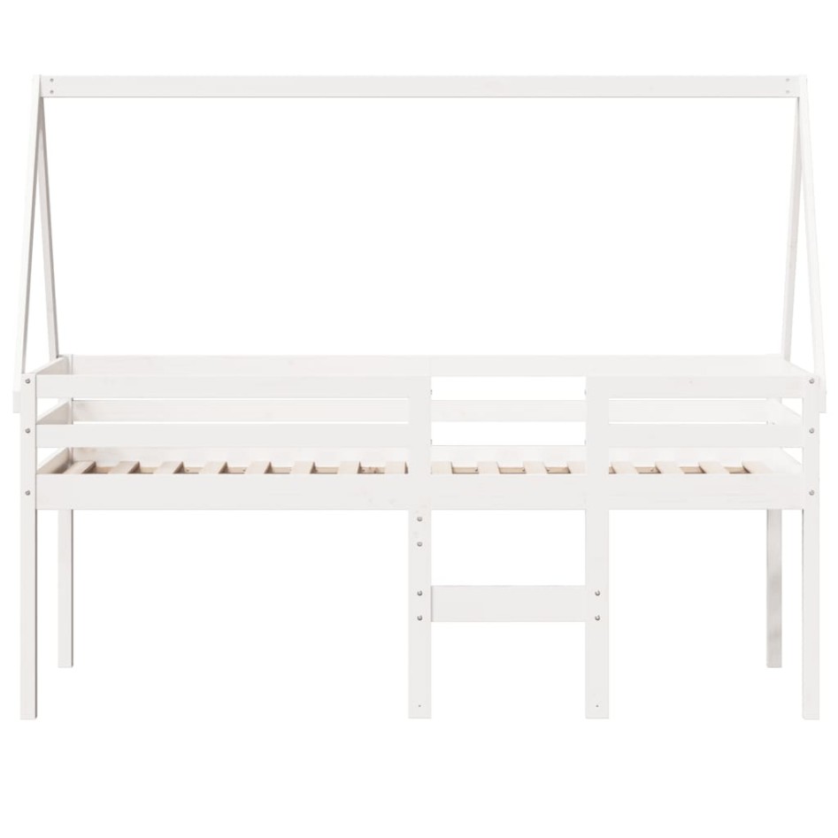 Cama alta con techo blanca madera maciza pino blanca 90x200