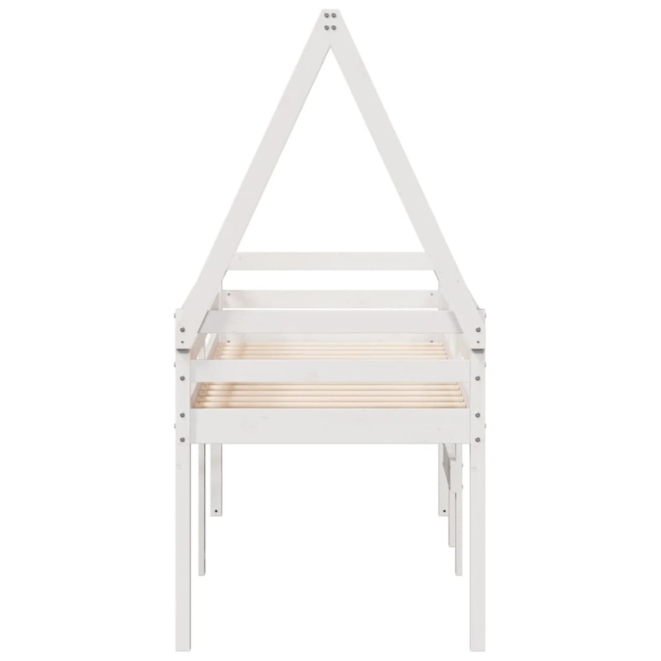 Cama alta con techo blanca madera maciza pino blanca 90x200