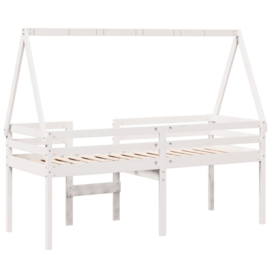 Cama alta con techo blanca madera maciza pino blanca 90x200